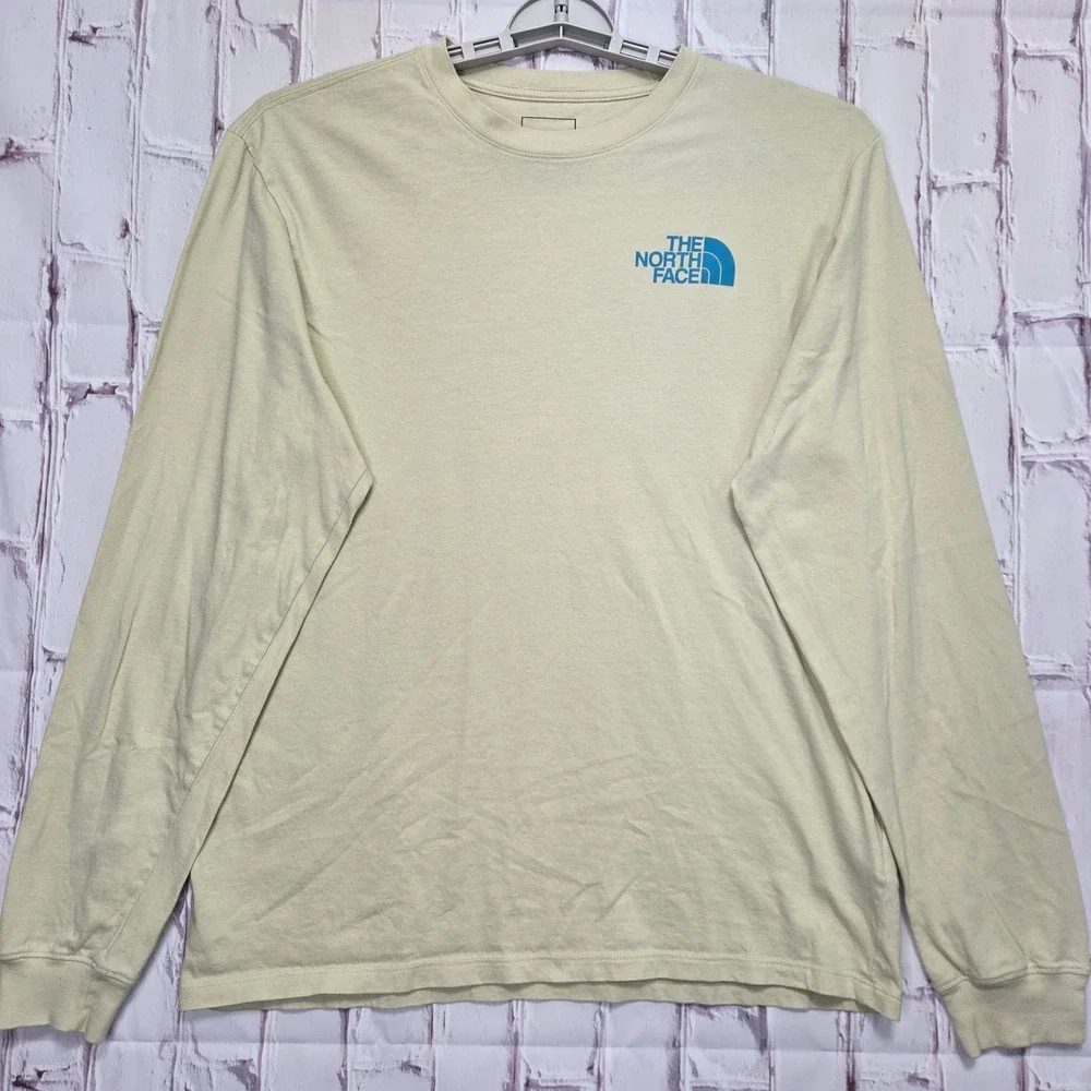 The North Face Long Sleeve T-Shirt Pale Yellow Graphic Cotton Mens Sz Large